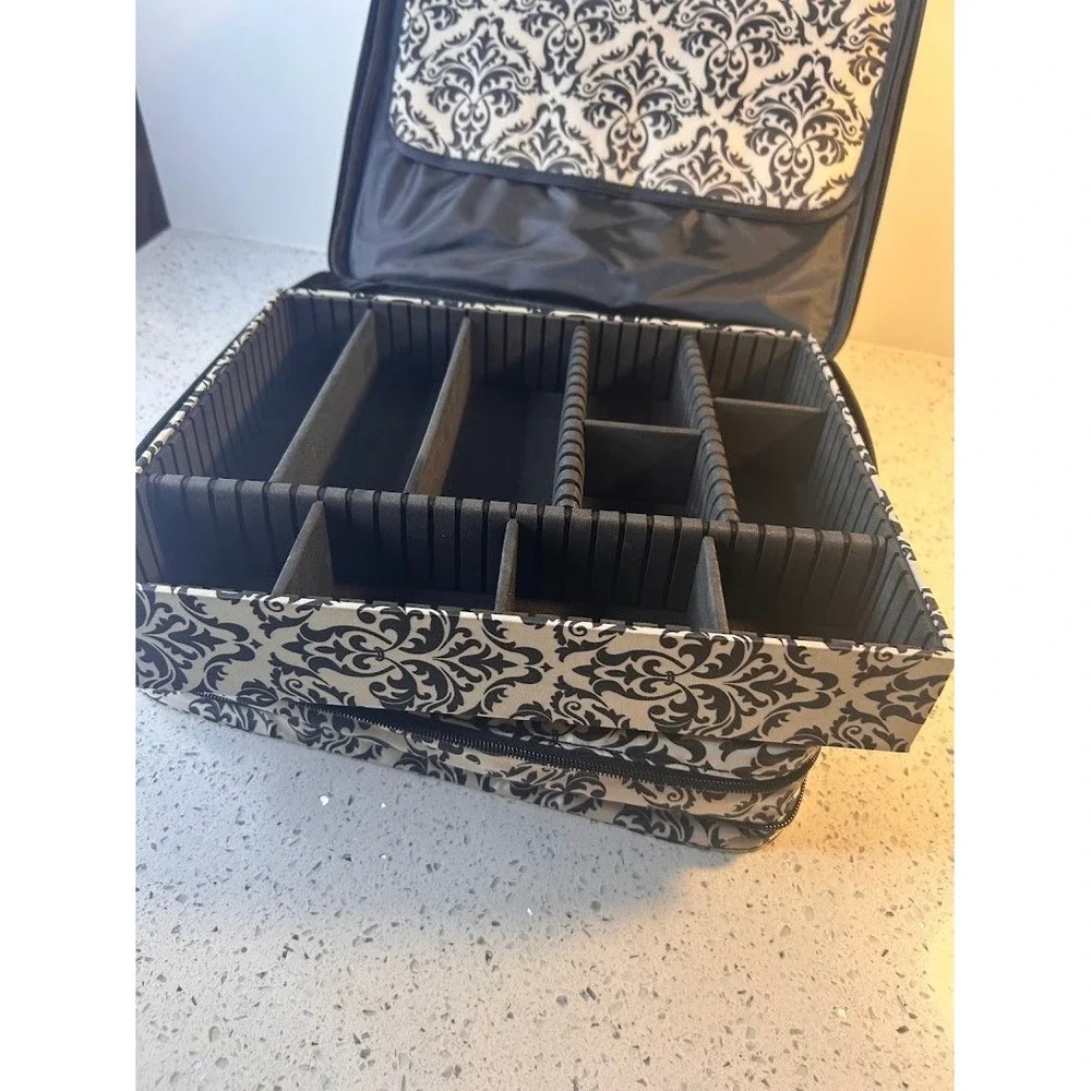 Joy Mangano Travel Jewelry Organizer Black White Damask Gold Hardware Case - Picture 7 of 10